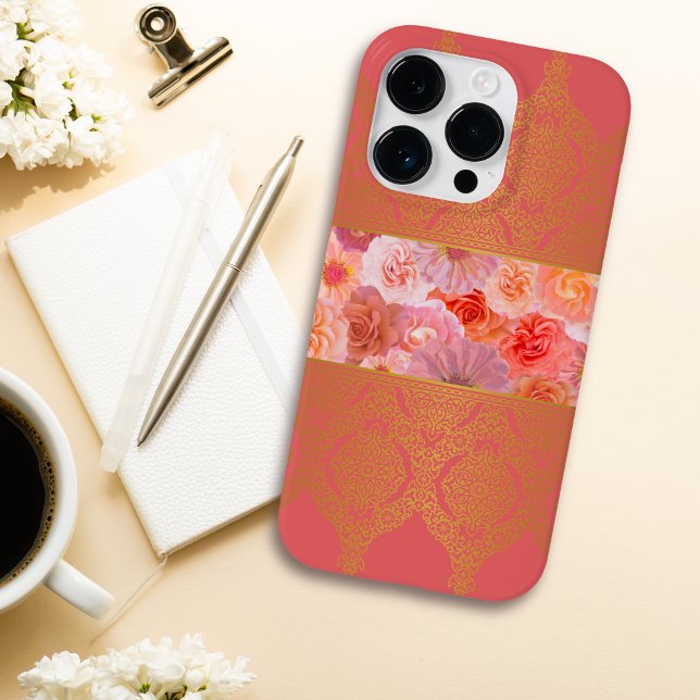 Girly Floral Pink and Golden Damask Lace Case-Mate iPhone Case (Creator Uploaded)