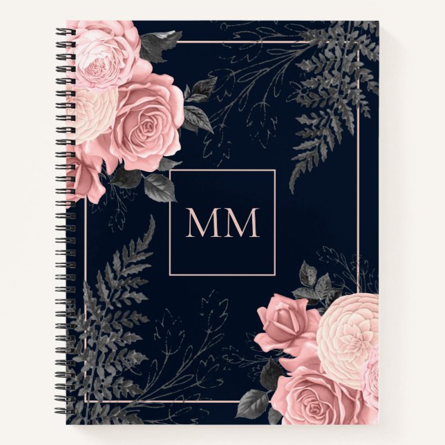 Girly Floral Pink and Navy Spiral Notebook (Front)