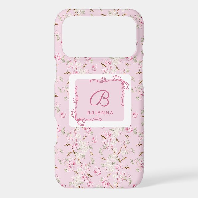 Girly Floral Pink Bow Coquette Monogram (Back)