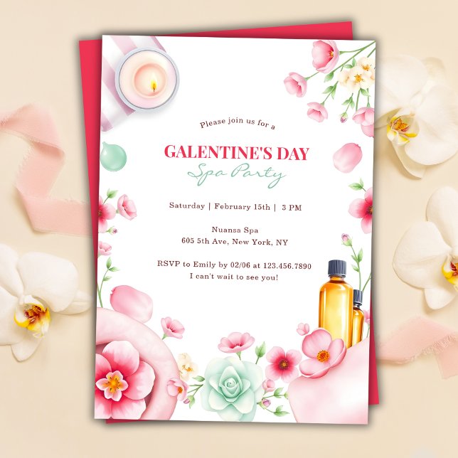 Girly Floral Relaxing Spa Party Galentine’s Day Invitation (Girly Floral Relaxing Spa Party Galentine’s Day Invitation)