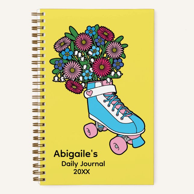 Girly Floral Skate Illustration Personalised Notebook (Front)