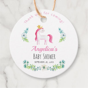 Girly Floral Watercolor Pink Unicorn Baby Shower Favour Tags