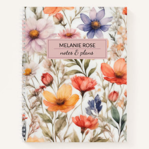 Girly Floral Wildflowers   Personalised Design Notebook