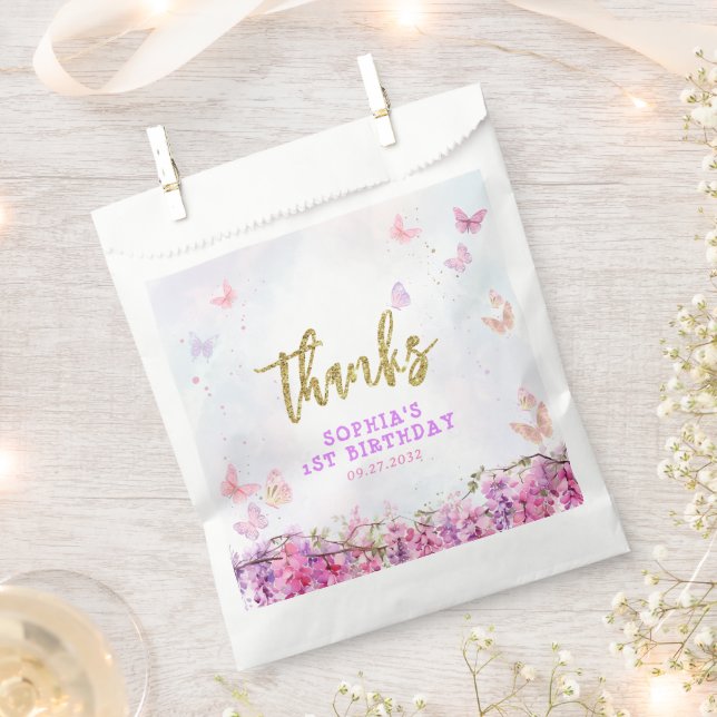 Girly Floral Wisteria Butterfly Birthday Thank You Favour Bag (Clipped)