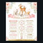 Girly Floral Woodland Deer Birthday Chalkboard Poster<br><div class="desc">Pretty blush,  pink and gold birthday milestone poster featuring elegant watercolor floral and a group of adorable woodland animals</div>