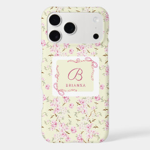 Girly Floral Yellow Pink Bow Coquette Monogram