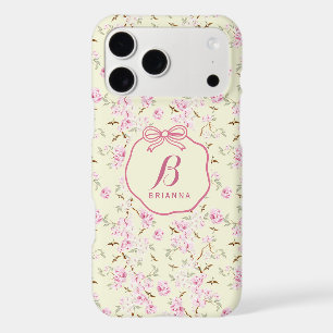 Girly Floral Yellow Pink Bow Coquette Monogram