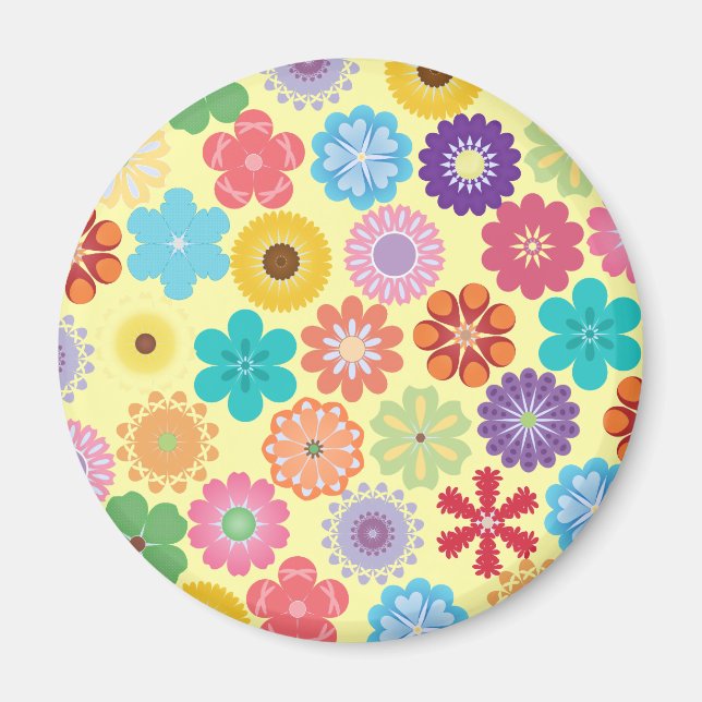 Girly Flower Power Colourful Floral Pattern Magnet (Front)