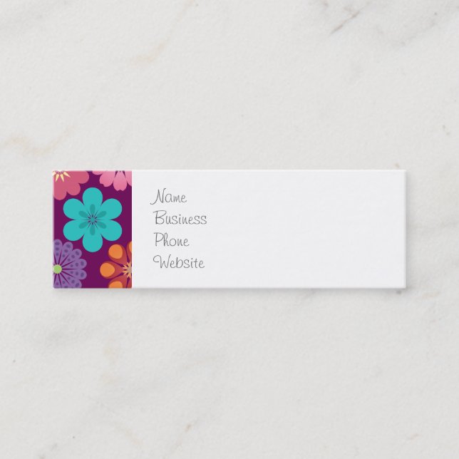 Girly Flower Power Colourful Floral Purple Pattern Mini Business Card (Front)