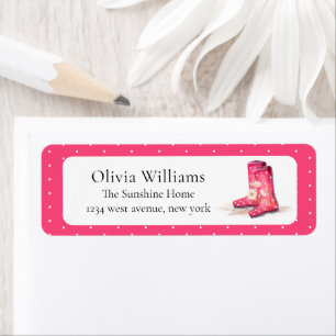 Girly Flower Rain Boots Baby Shower Return Address Label