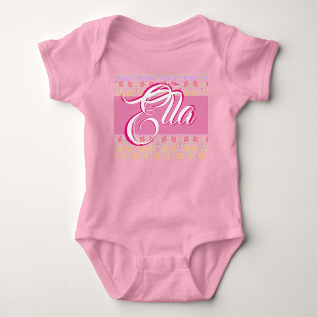 Girly flowered design with name typography baby bodysuit (Front)