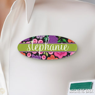 Girly Flowers with Cute Script - colourful Name Tag