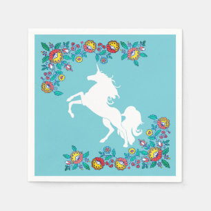 Girly Folk Flowers & White Unicorn Napkin