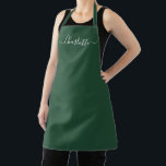 Girly forest green custom script name elegant chic apron<br><div class="desc">Personalised forest green custom modern script name text monogram solid plain colour simple girly stylish elegant chic forest green and white text kitchen Apron. Customise,  personalise it with name,  quote,  phrase,  or text.
Great for cooks,  chefs,  pottery,  ceramics,  crafts,  work,  kitchen,  baking,  bbq,  grill,  etc</div>