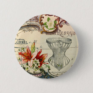 Girly french country lily Parisian vintage corset 6 Cm Round Badge