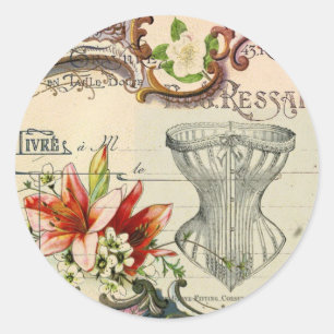 Girly french country lily Parisian vintage corset Classic Round Sticker