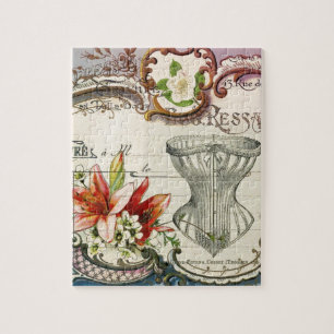 Girly french country lily Parisian vintage corset Jigsaw Puzzle