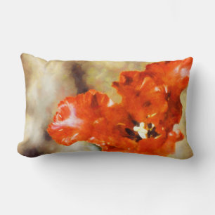 Girly Frilly Summer Red Garden Iris Painted Flower Lumbar Cushion