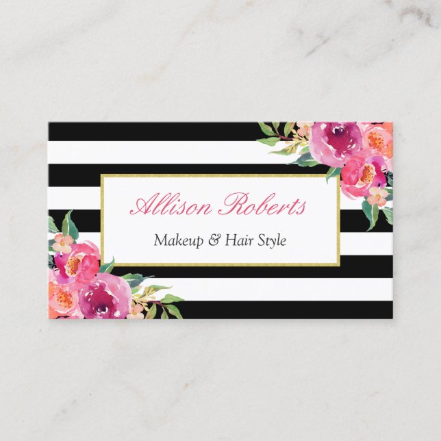 Girly Fuchsia Floral Makeup Artist Beauty Salon Business Card (Front)