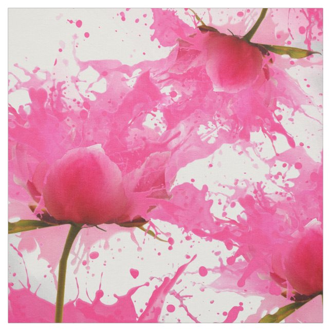Girly fuchsia watercolor splatters flowers pattern fabric (Swatch)