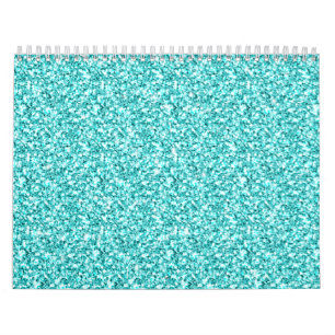 Girly, Fun Aqua Blue Glitter Printed Calendar