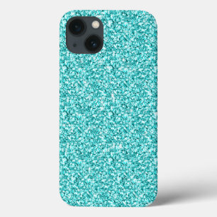Girly, Fun Aqua Blue Glitter Printed iPhone 13 Case