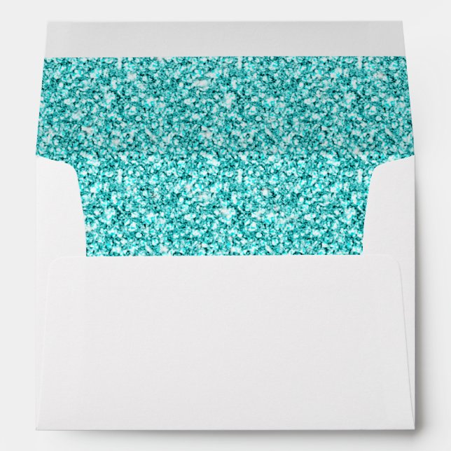 Girly, Fun Aqua Blue Glitter Printed Envelope (Back (Bottom))