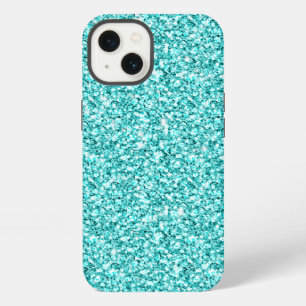 Girly, Fun Aqua Blue Glitter Printed iPhone 13 Case
