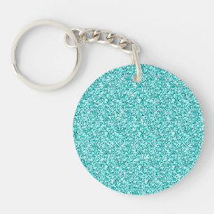 Girly, Fun Aqua Blue Glitter Printed Key Ring