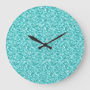 Girly, Fun Aqua Blue Glitter Printed Large Clock