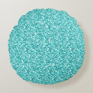 Girly, Fun Aqua Blue Glitter Printed Round Cushion