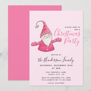 Girly Fun Gnome Personalised Pink Christmas Invitation