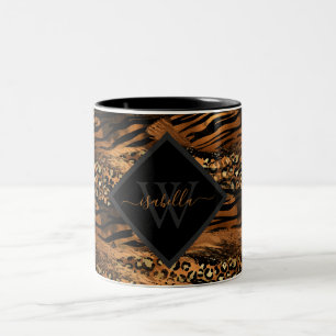 Girly Fun Modern Copper Glitter Script Monogram Tw Two-Tone Coffee Mug