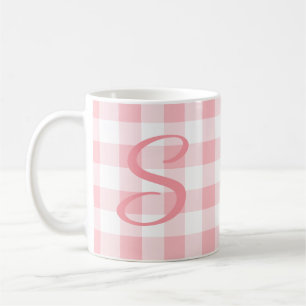 Girly Fun Pink Initial Mug Pink Check Pattern