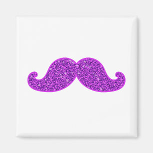 Girly fun retro moustache purple glitter printed magnet