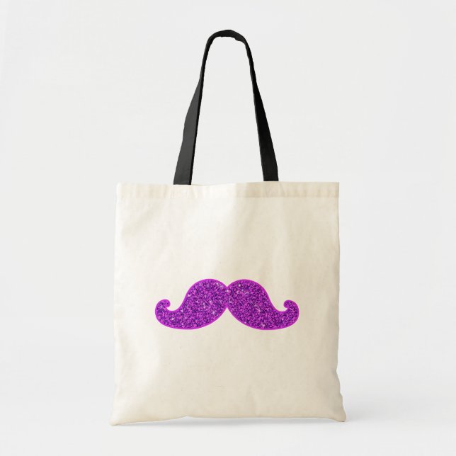 Girly fun retro moustache purple glitter tote bag (Front)