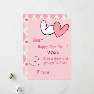 Girly Fun Simple New Year Greeting Pink Heart Card