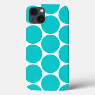 GIRLY FUN TEAL POLKA DOTS LARGE iPhone 13 CASE