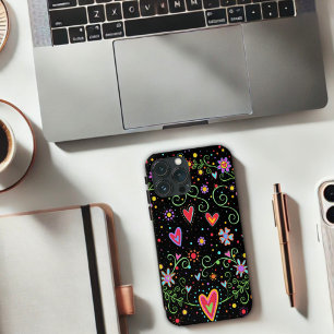 Girly Fun Teen Trendy Black Floral Inspirivity iPhone 13 Pro Max Case