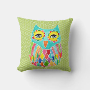Girly Funky Modern Lime Green Owl Art Cushion