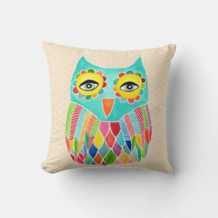 Girly Funky Modern Unique Owl Art Cushion