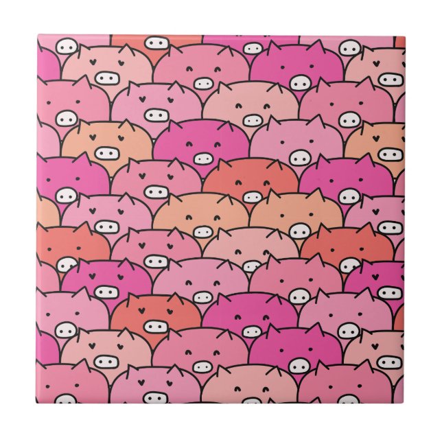 Girly Funny Pig Pattern Ceramic Tile (Front)