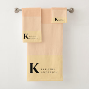Girly Gentle Peach Ombre Classic Monogram Bath Towel Set
