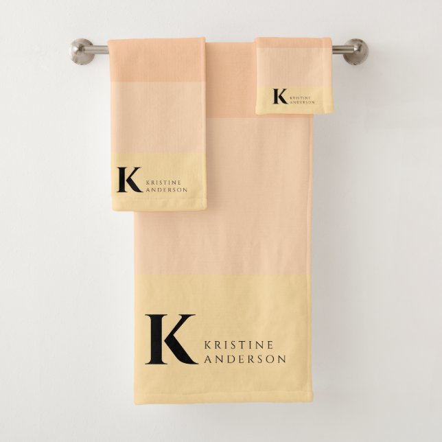 Girly Gentle Peach Ombre Classic Monogram Bath Towel Set (Insitu)
