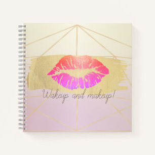 Girly Geometric,Gold Brush Stroke,Glittery Lips Notebook