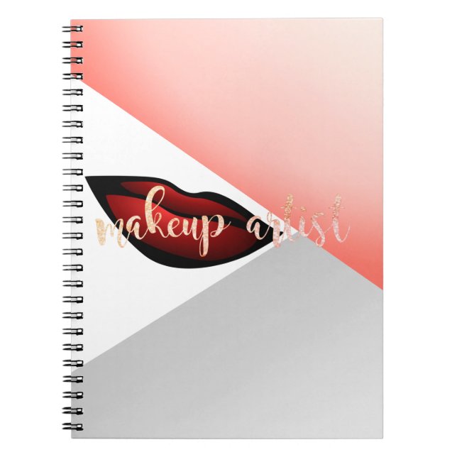 Girly Geometric Red Lips,Makeup artist Notebook (Front)