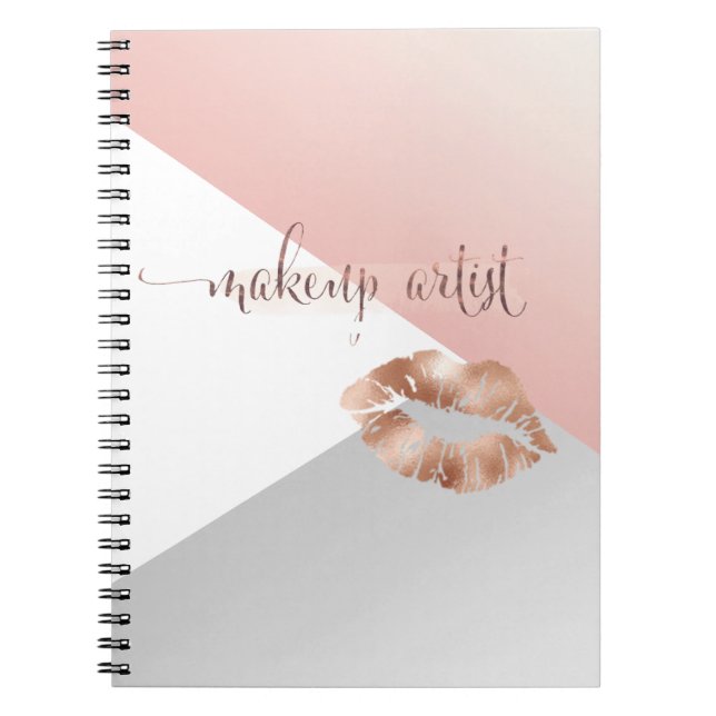 Girly Geometric Rose Gold Lips,Makeup artist Notebook (Front)