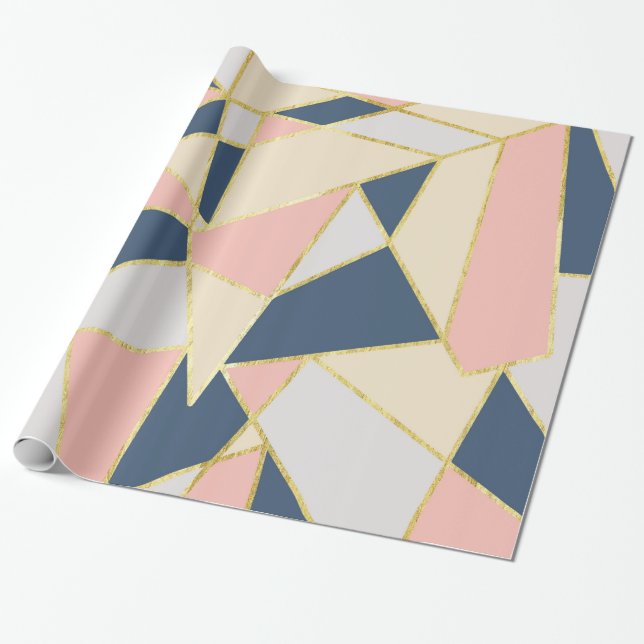 Girly Geometric Triangles with Faux Gold Wrapping Paper (Unrolled)