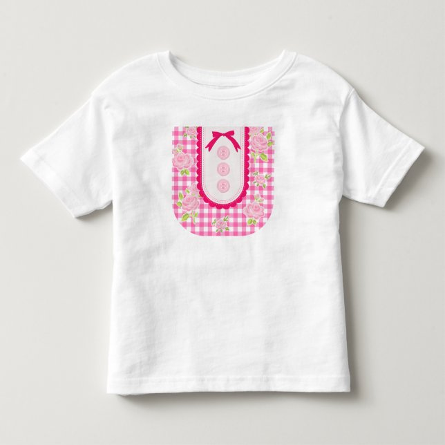 Girly gingham check pattern with cute ribbon toddler T-Shirt (Front)