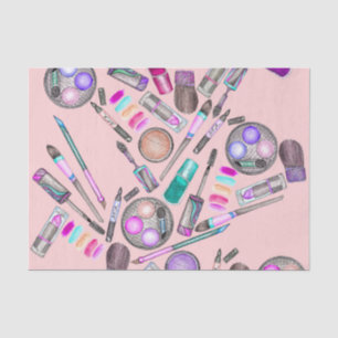 Girly Girl Hand Painted Watercolor Makeup on Pink Tissue Paper